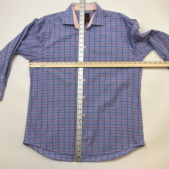 Tattersall Dress Shirt Mens 17 Blue Plaid Long Sleeve 100 Cotton 22" Arm Length - Picture 5 of 9